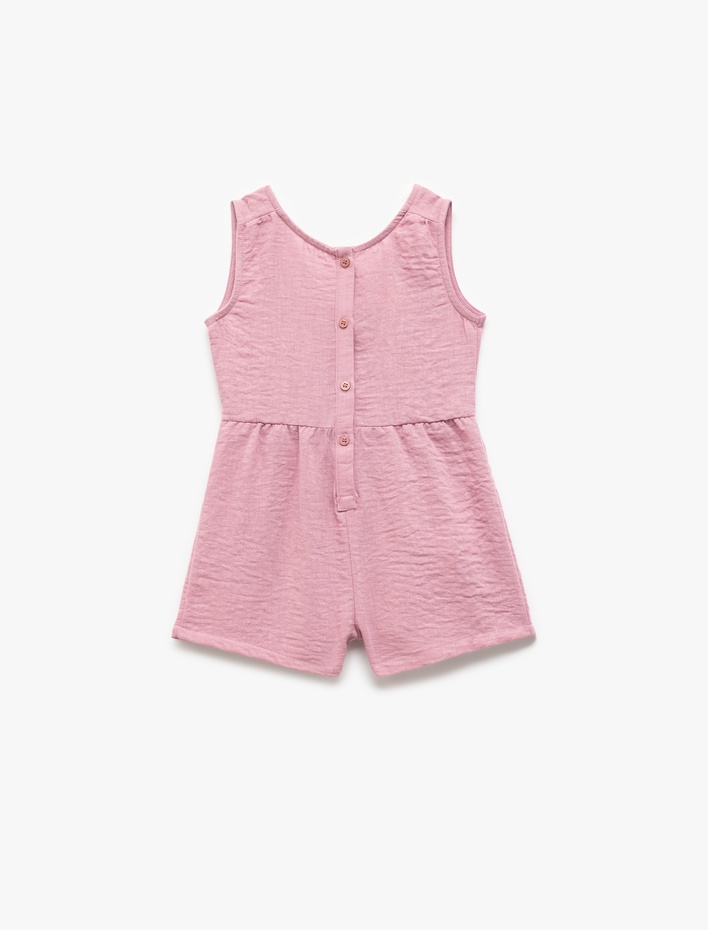 Kız Bebek Bisiklet Yaka Kolsuz Kruvaze Yaka Kısa Tulum