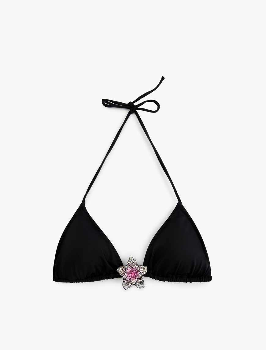   Taşlı Çiçek Aksesuar Detaylı Üçgen Bikini Üstü