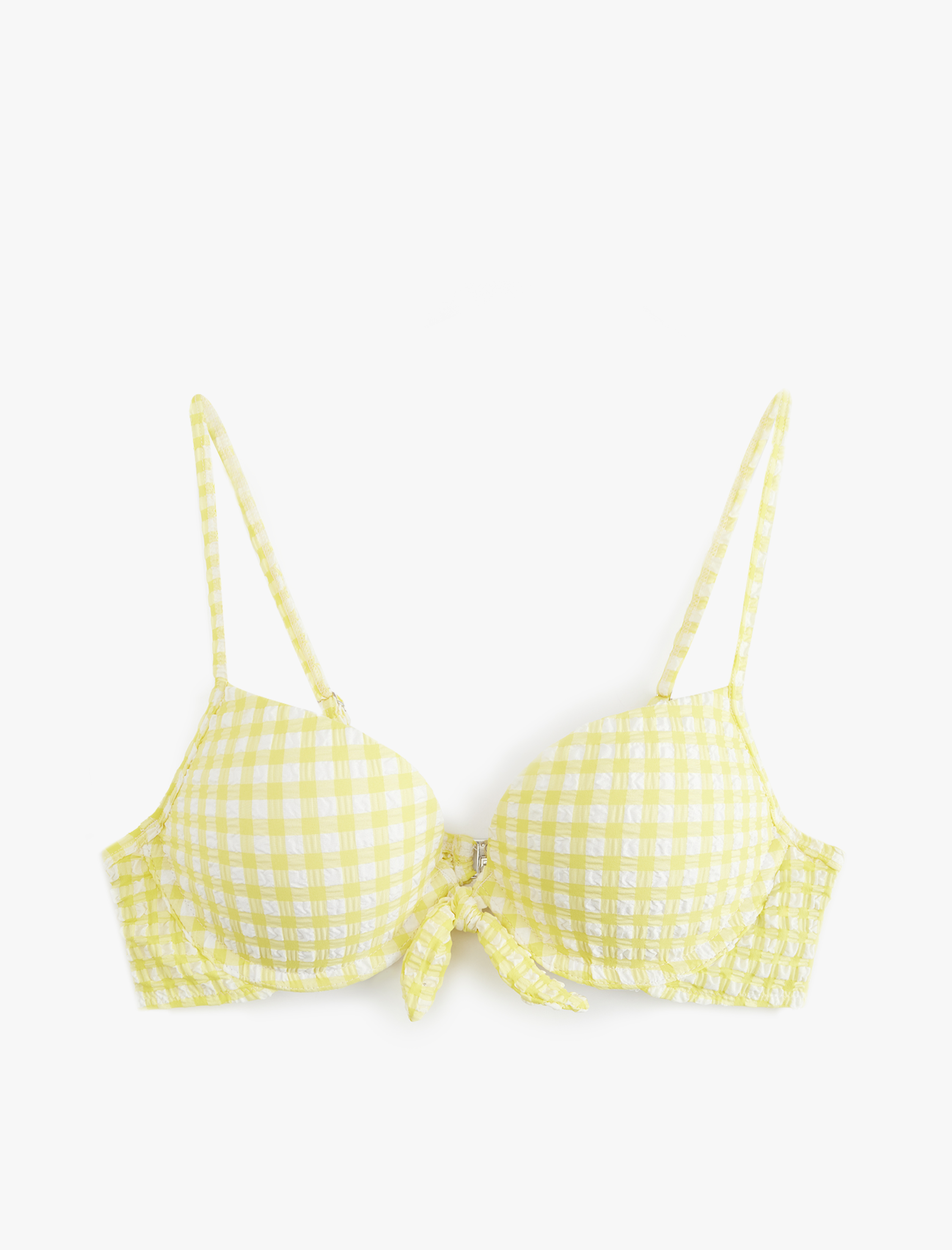 Koton X Sibil Çetinkaya - Fiyonklu Pötikare Desenli Push Up Bikini Üstü -1