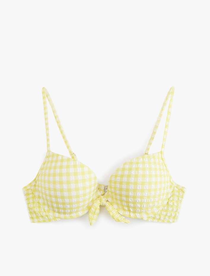  Koton X Sibil Çetinkaya - Fiyonklu Pötikare Desenli Push Up Bikini Üstü