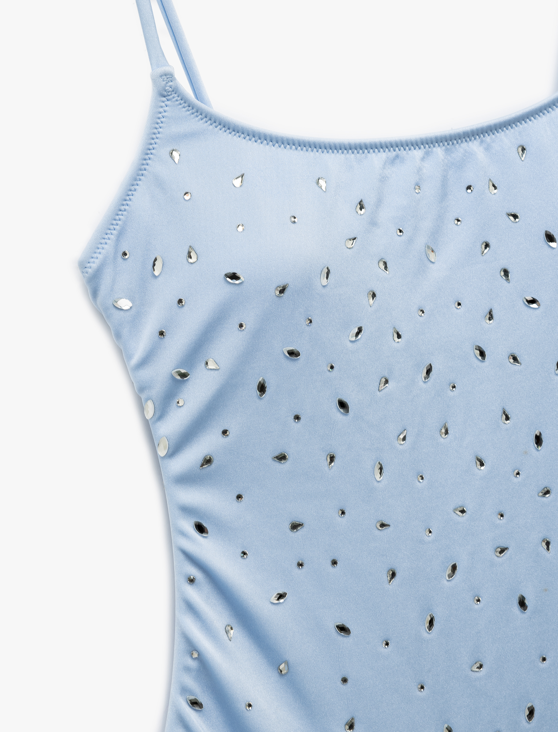   Koton X Sibil Çetinkaya - İnce Askılı U Yaka Parlak Taş Detaylı Mayo