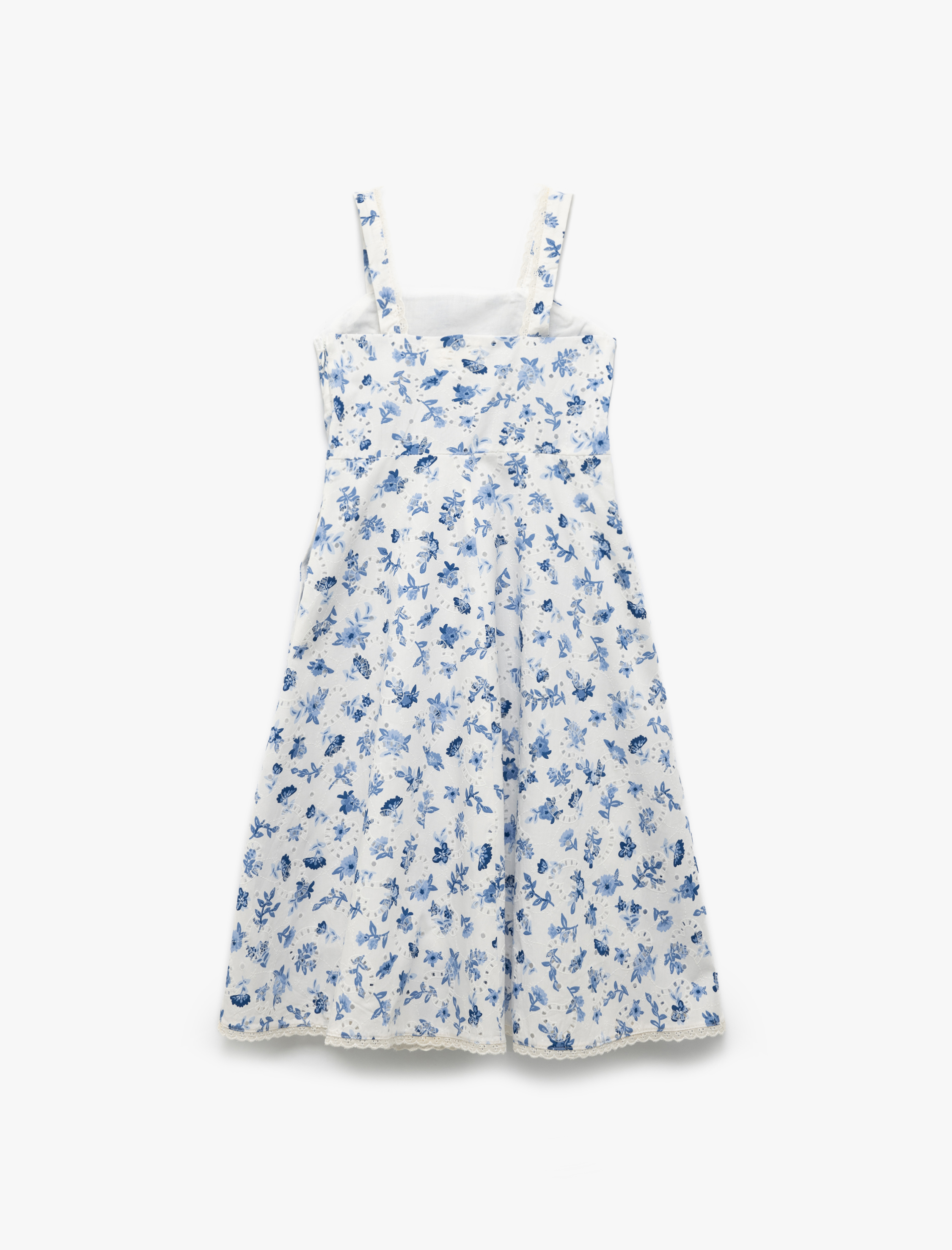  Kız Çocuk Pamuklu Kare Yaka Askılı Çiçekli Elbise