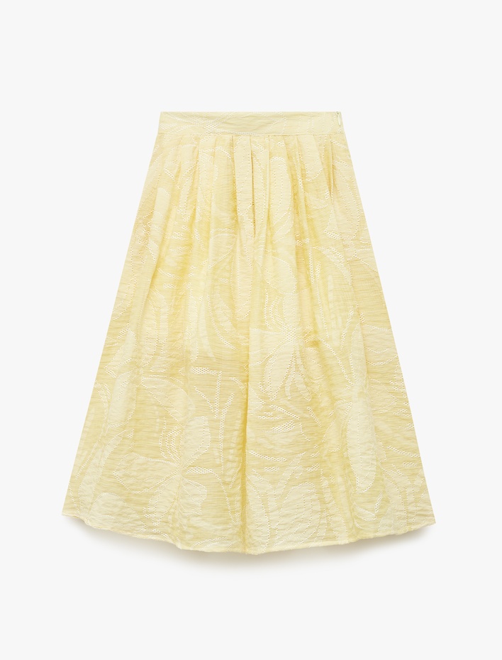 Kız Çocuk Beli Lastikli Viskon Karışımlı Pileli Cepli Dokulu Midi Etek