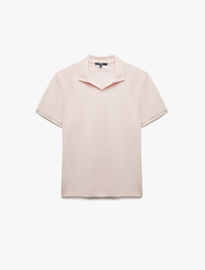 Kontrast Detaylı Pamuklu Pike Kumaş Kısa Kollu Slim Fit Polo Yaka Tişört