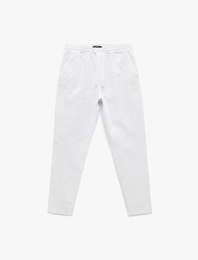 Beli Bağcıklı Pamuklu Cep Detaylı Kanvas Chino Pantolon
