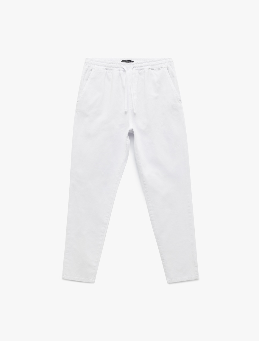  Beli Bağcıklı Pamuklu Cep Detaylı Kanvas Chino Pantolon