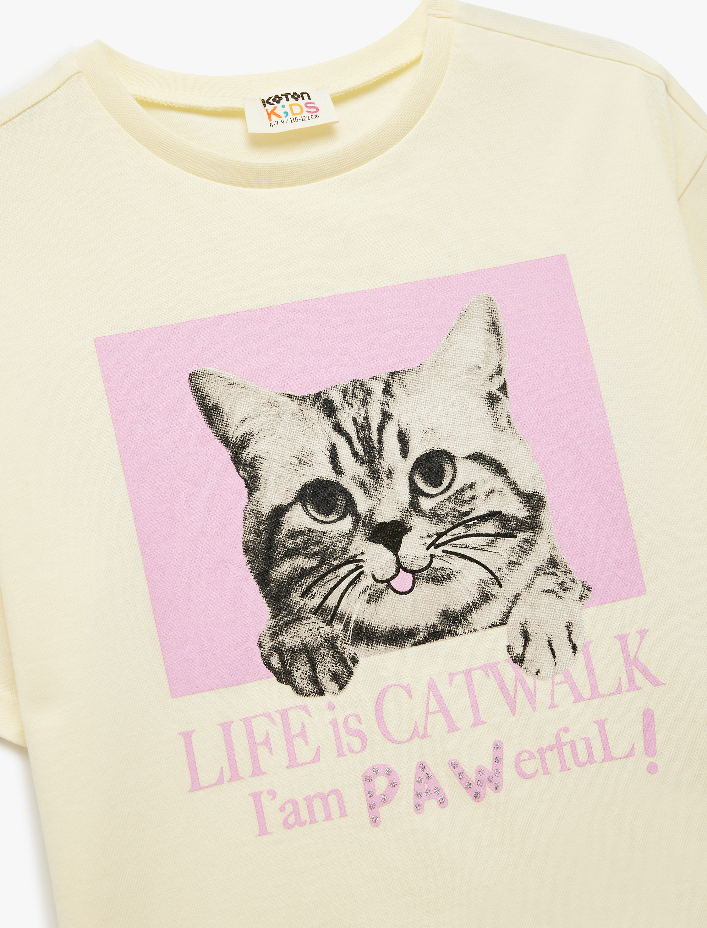  Kız Çocuk Pamuklu Kısa Kollu Bisiklet Yaka Baskılı Tişört