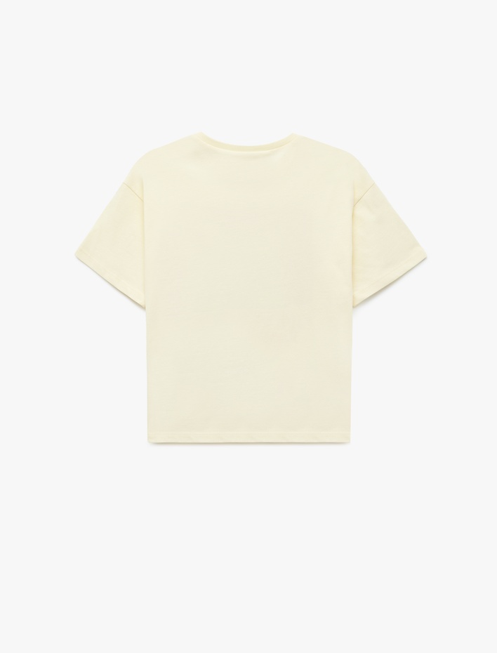 Kız Çocuk Pamuklu Kısa Kollu Bisiklet Yaka Baskılı Tişört