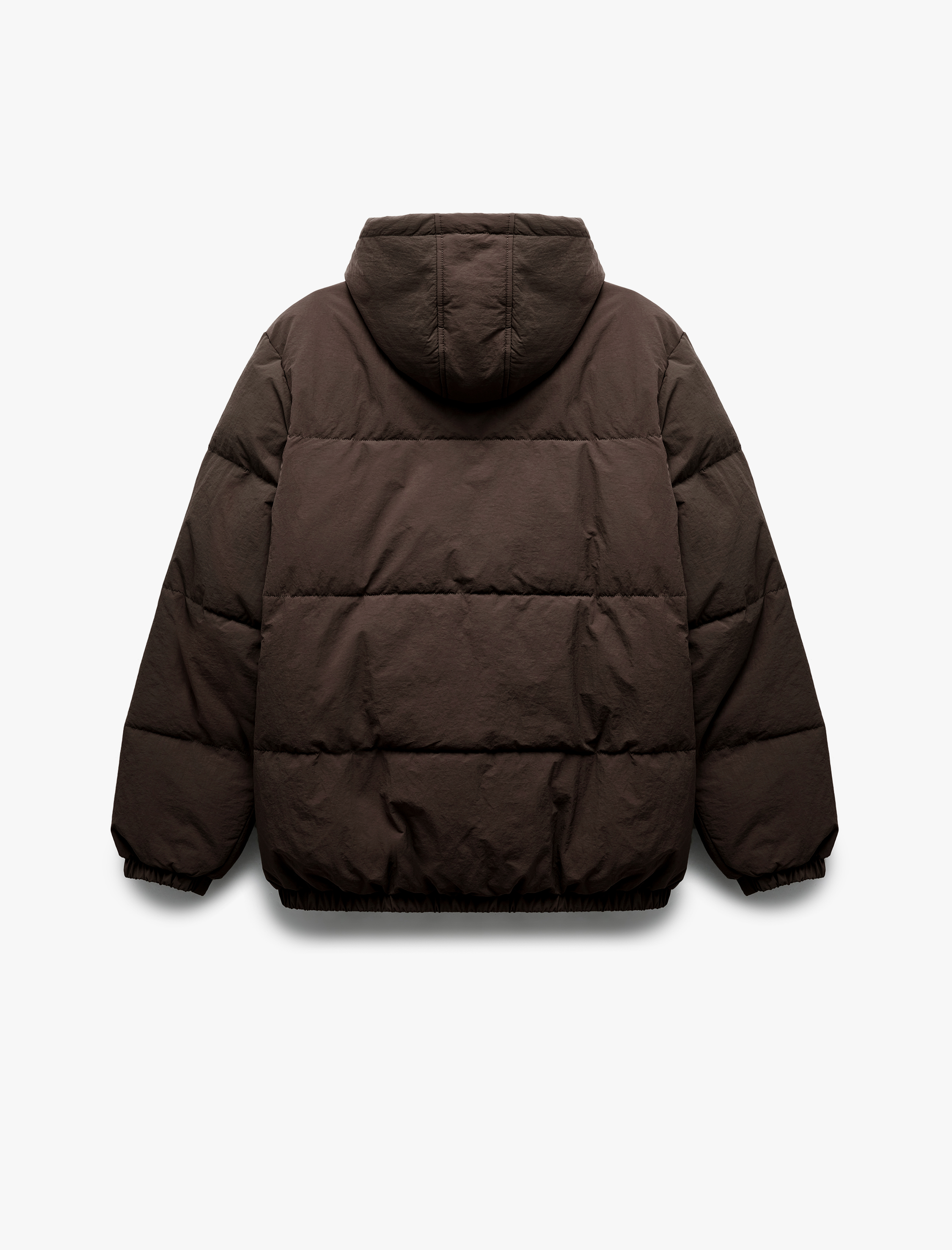 Uzun Kollu Cep Detaylı Fermuarlı Kapşonlu Kışlık Şişme Mont