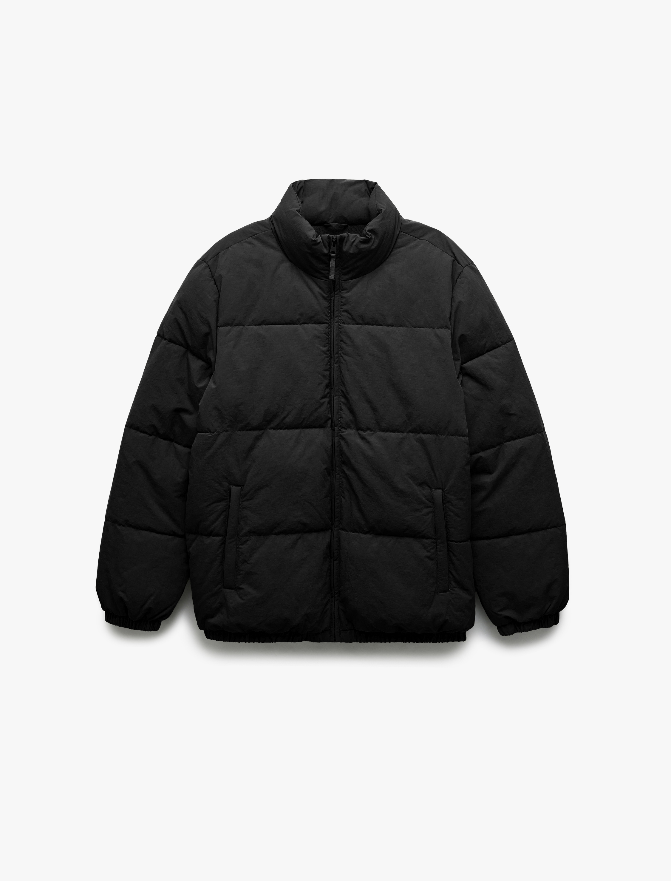 Dik Yaka Cep Detaylı Fermuarlı Kışlık Şişme Mont