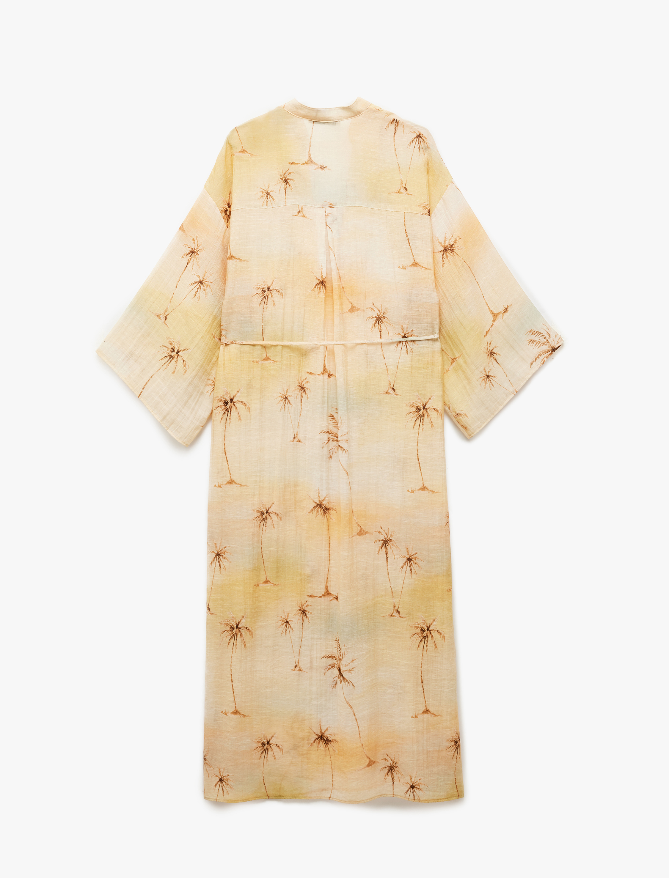   Koton X Şahika Ercümen - Uzun Geniş Kollu Yırtmaçlı V Yaka Transparan Desenli Plaj Elbisesi