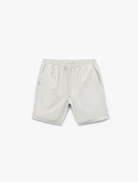 Viskon Cep Detaylı Rayon Beli Bağcıklı Bermuda Chino Şort