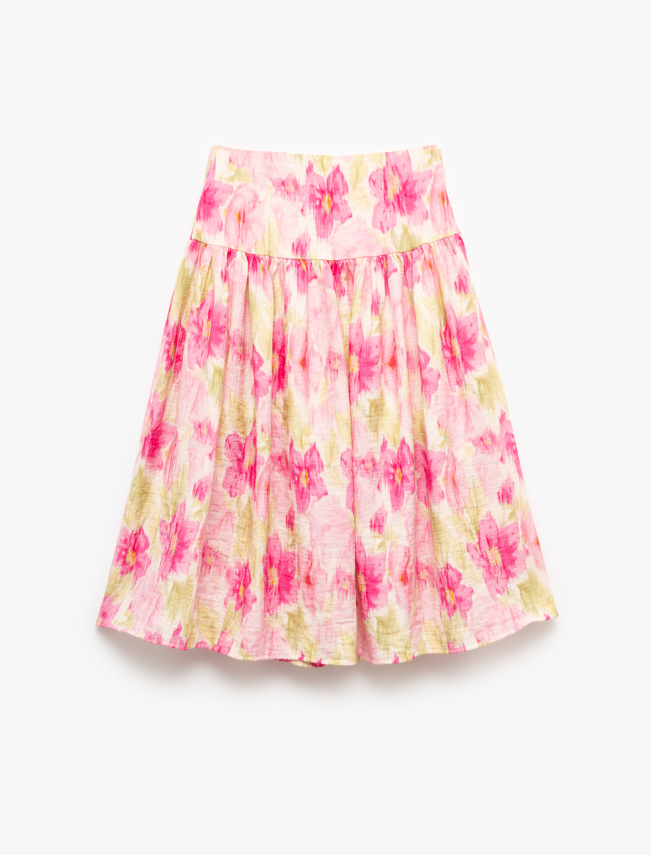  Kız Çocuk Viskon Karışımlı Yüksek Bel Çiçekli Midi Etek