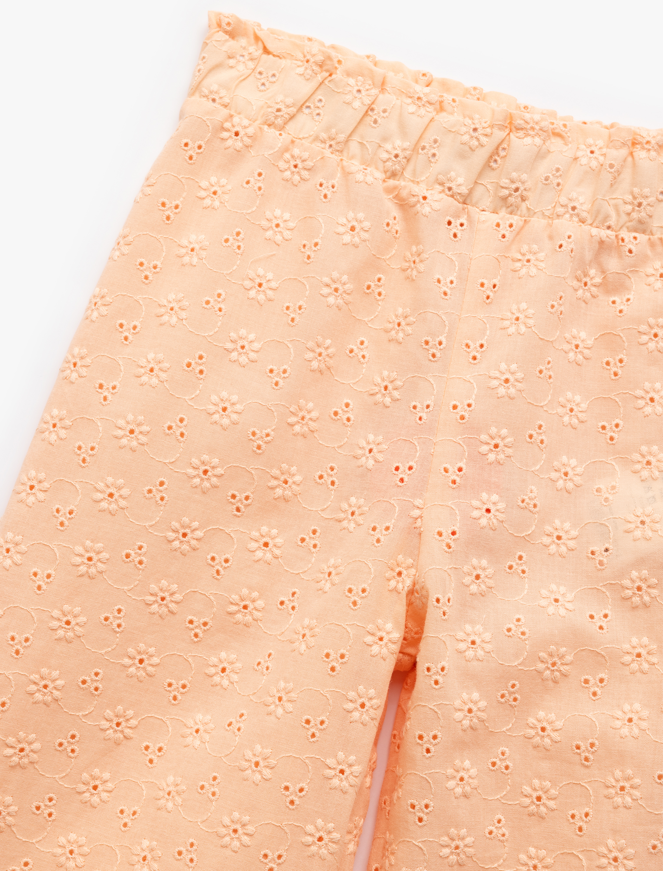  Kız Bebek Pamuklu Brodeli Yüksek Bel Geniş Paça Pantolon