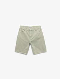 Normal Bel Pamuklu Cep Detaylı Bermuda Loose Fit Jean Şort