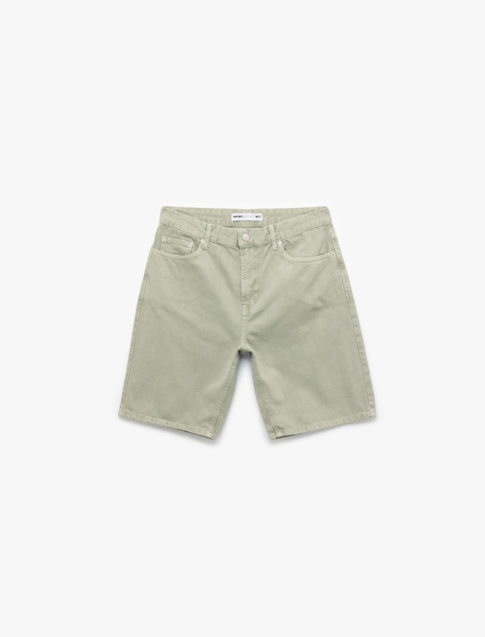  Normal Bel Pamuklu Cep Detaylı Bermuda Loose Fit Jean Şort