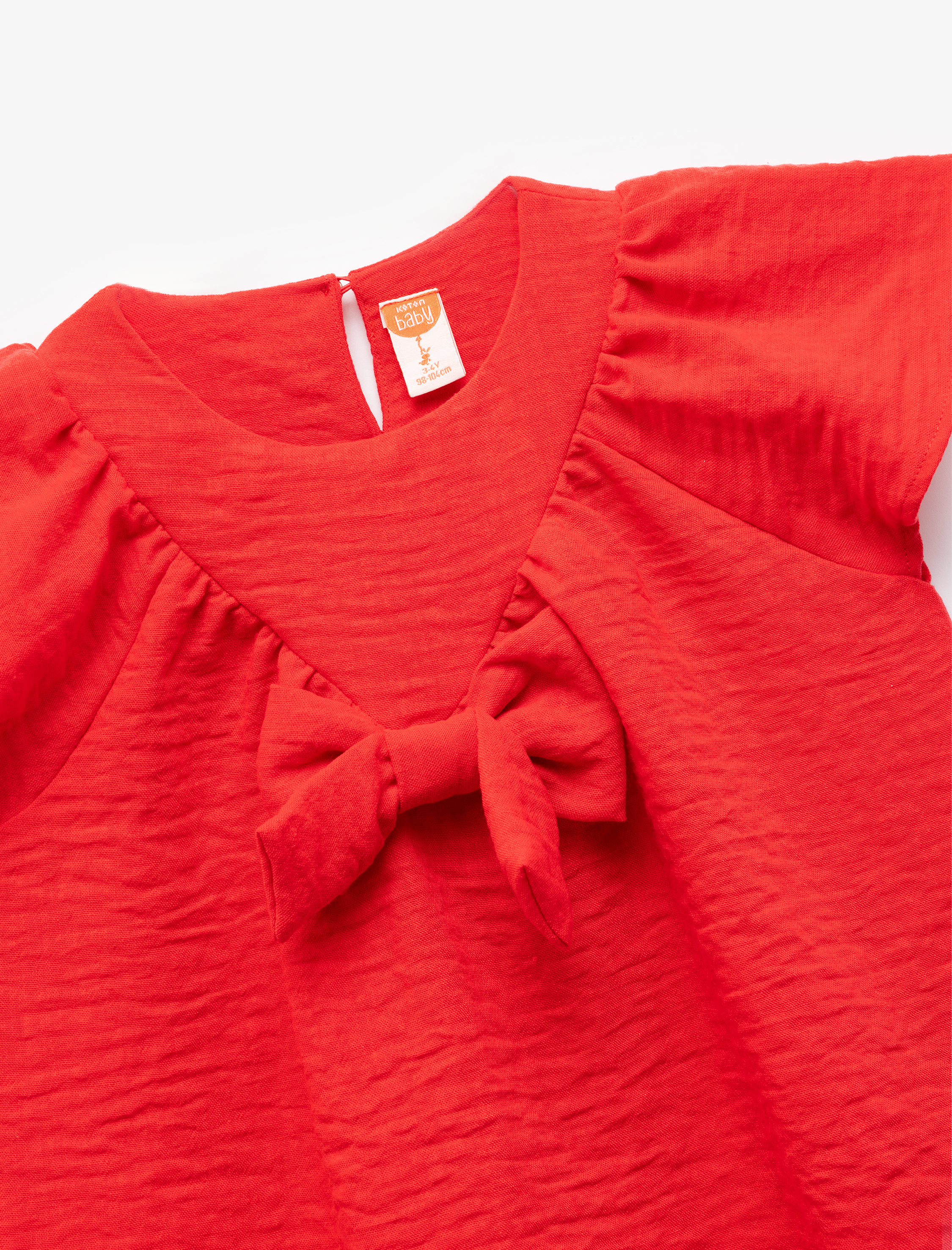  Kız Bebek Kısa Kollu Bisiklet Yaka Fiyonklu Elbise