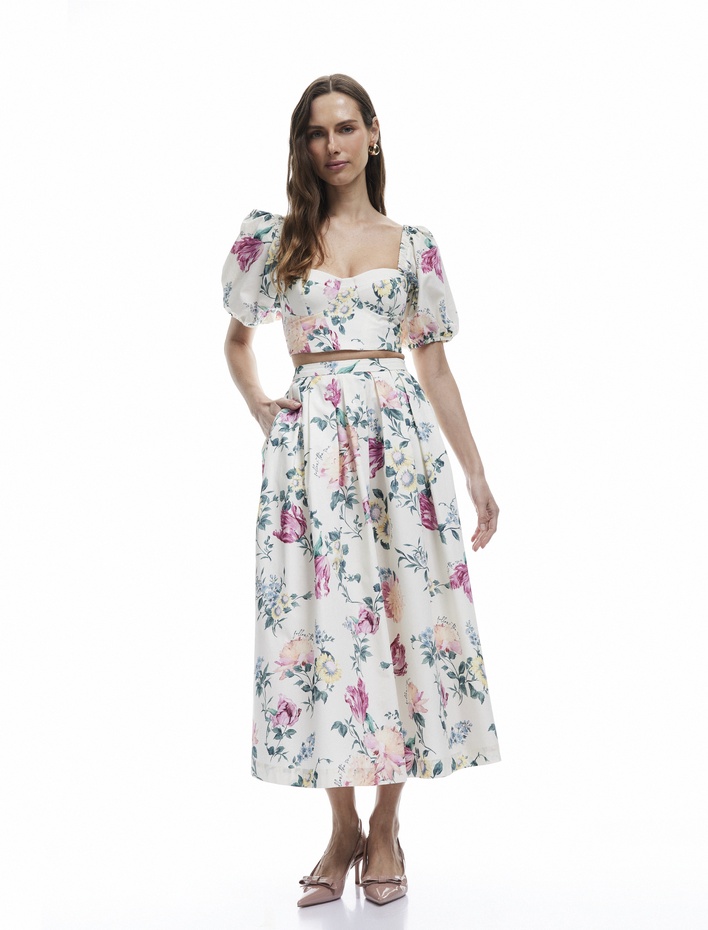  Koton X Melis Ağazat - Rahat Kalıp Pamuklu Cepli Uzun Çiçekli Kloş Etek