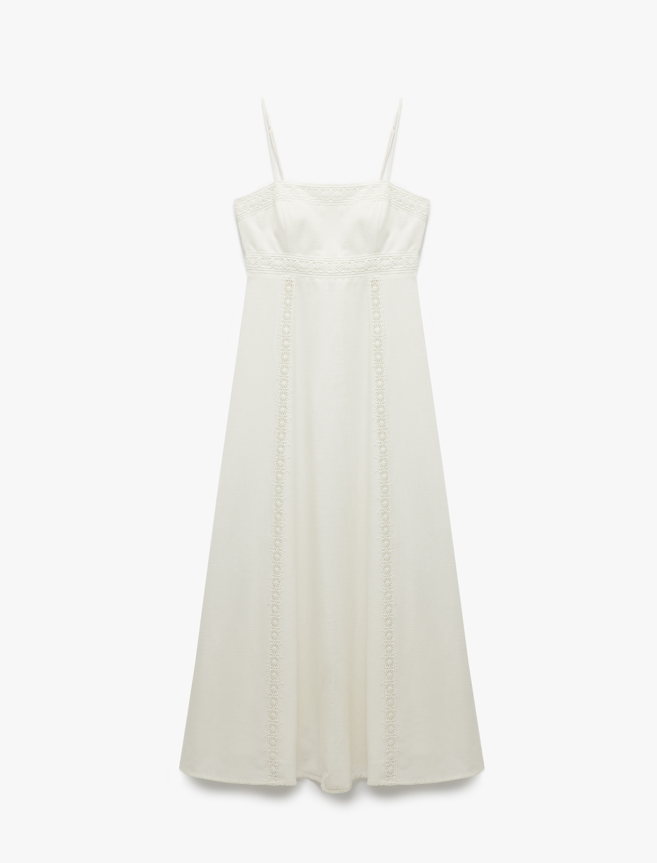   Koton X Melis Ağazat - Bol Kalıp Pamuklu Astarlı Fistolu Brodeli Kare Yaka Uzun Askılı Elbise