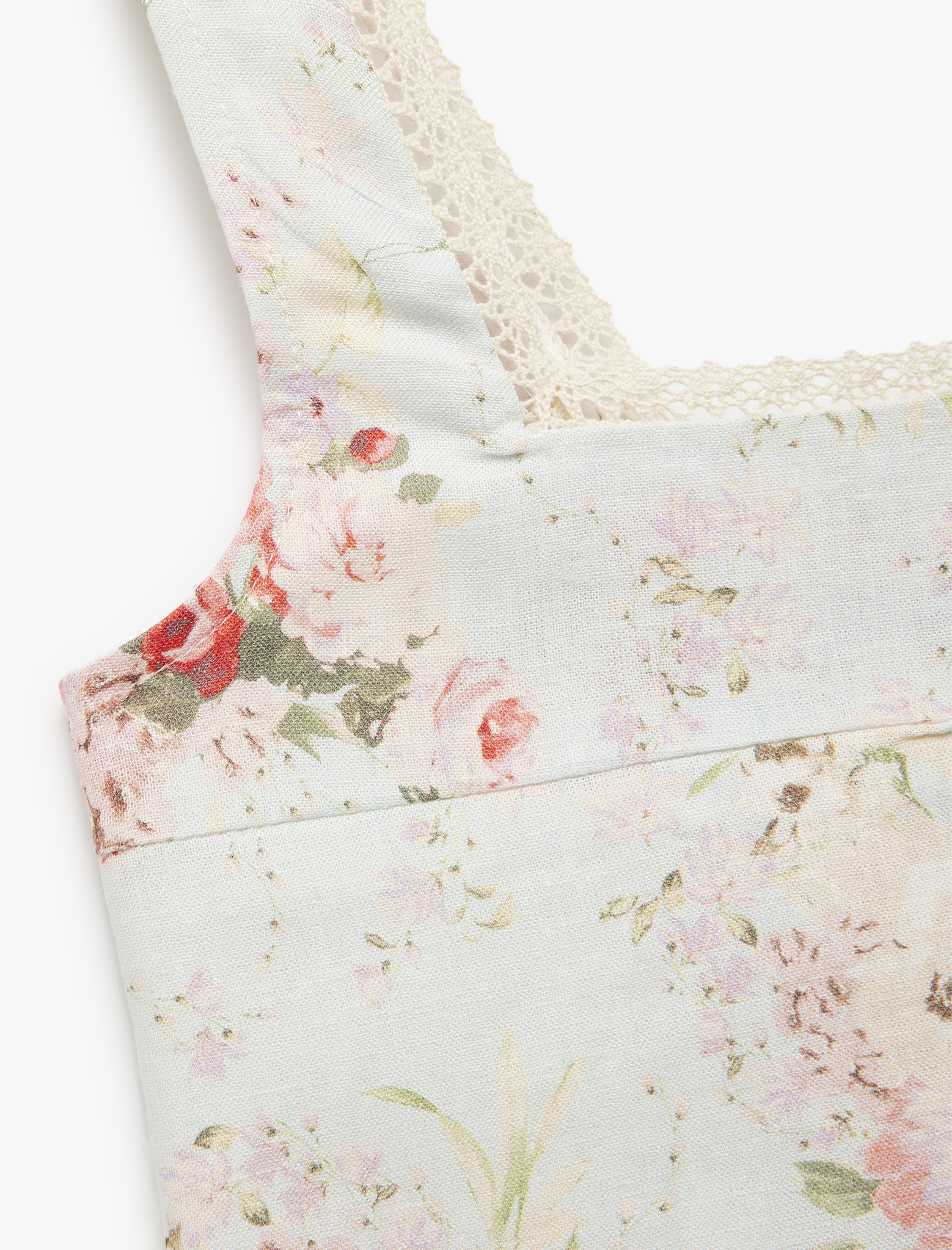  Kız Çocuk Kare Yaka Viskon ve Keten Karışımlı Gipeli Çiçekli Crop Bluz