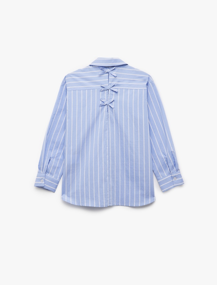 Kız Çocuk Pamuklu Arkası Fiyonk Detaylı Uzun Kollu Çizgili Gömlek