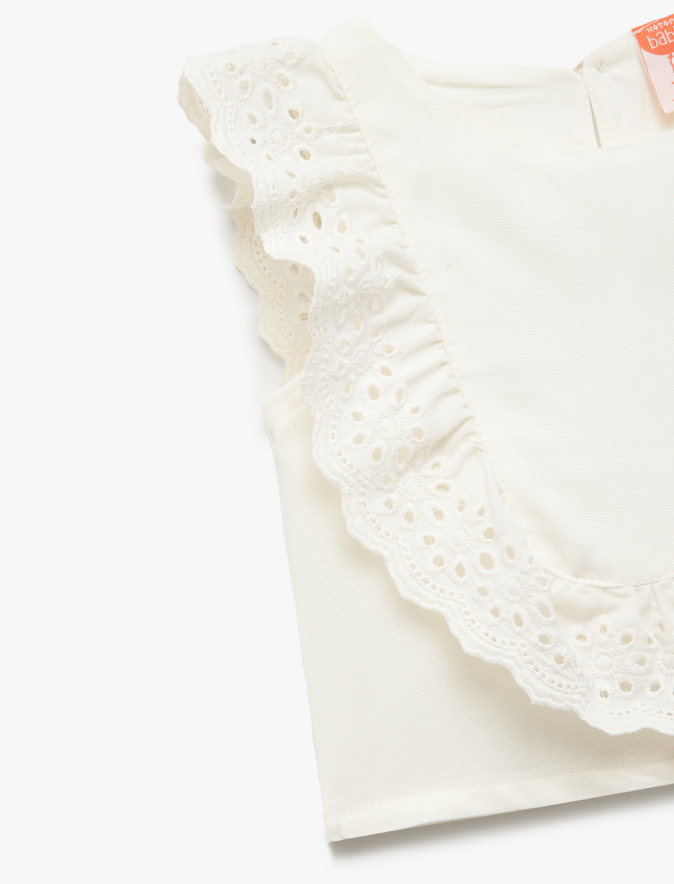  Kız Bebek Viskon ve Keten Karışımlı Kolsuz Bisiklet Yaka Brodeli Bluz