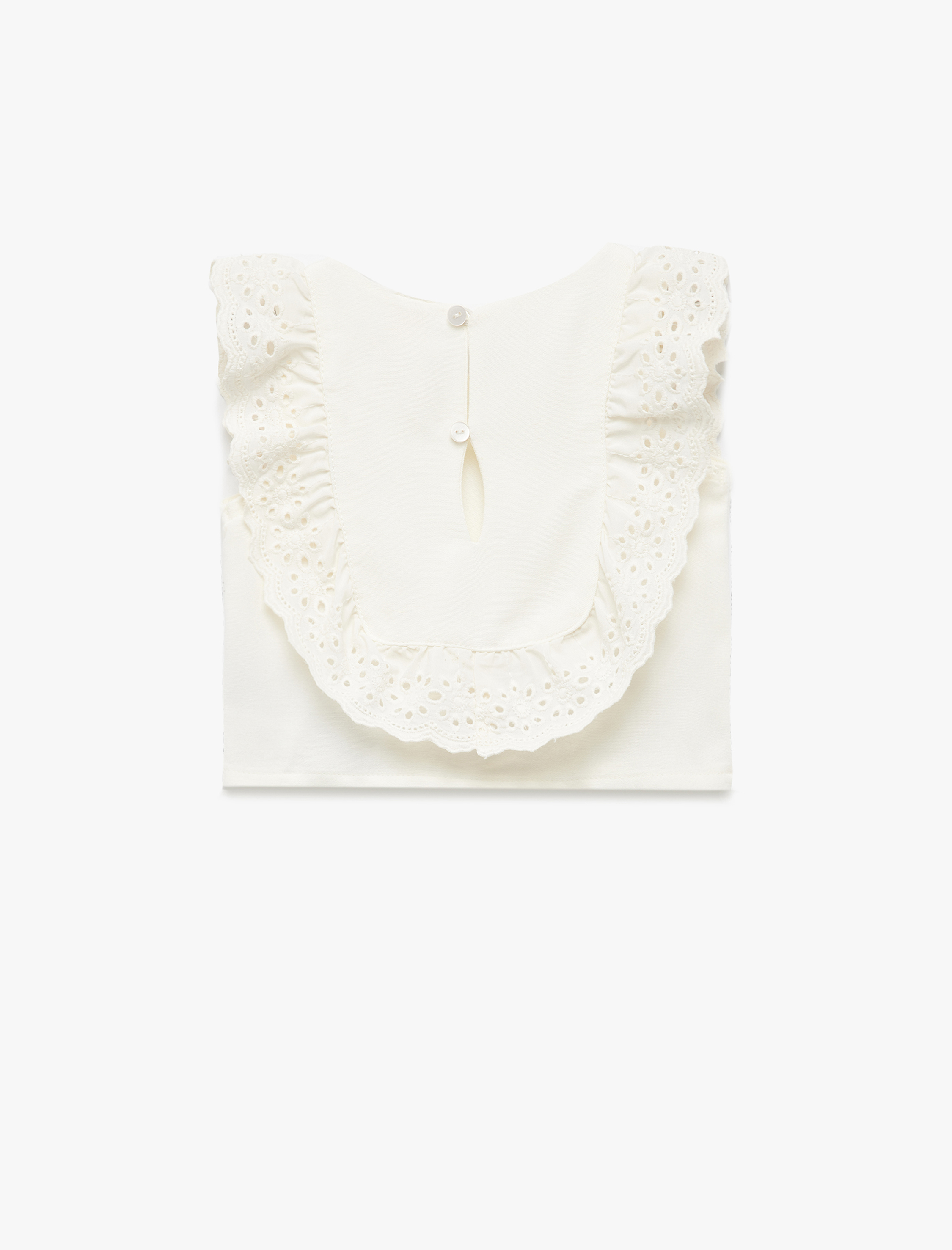  Kız Bebek Viskon ve Keten Karışımlı Kolsuz Bisiklet Yaka Brodeli Bluz