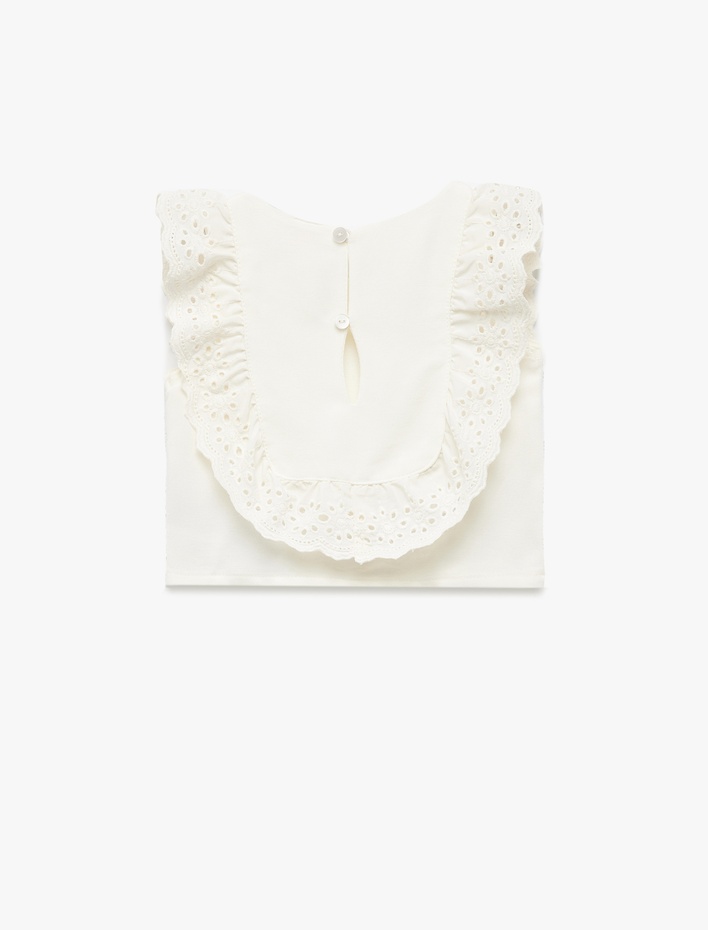 Kız Bebek Viskon ve Keten Karışımlı Kolsuz Bisiklet Yaka Brodeli Bluz