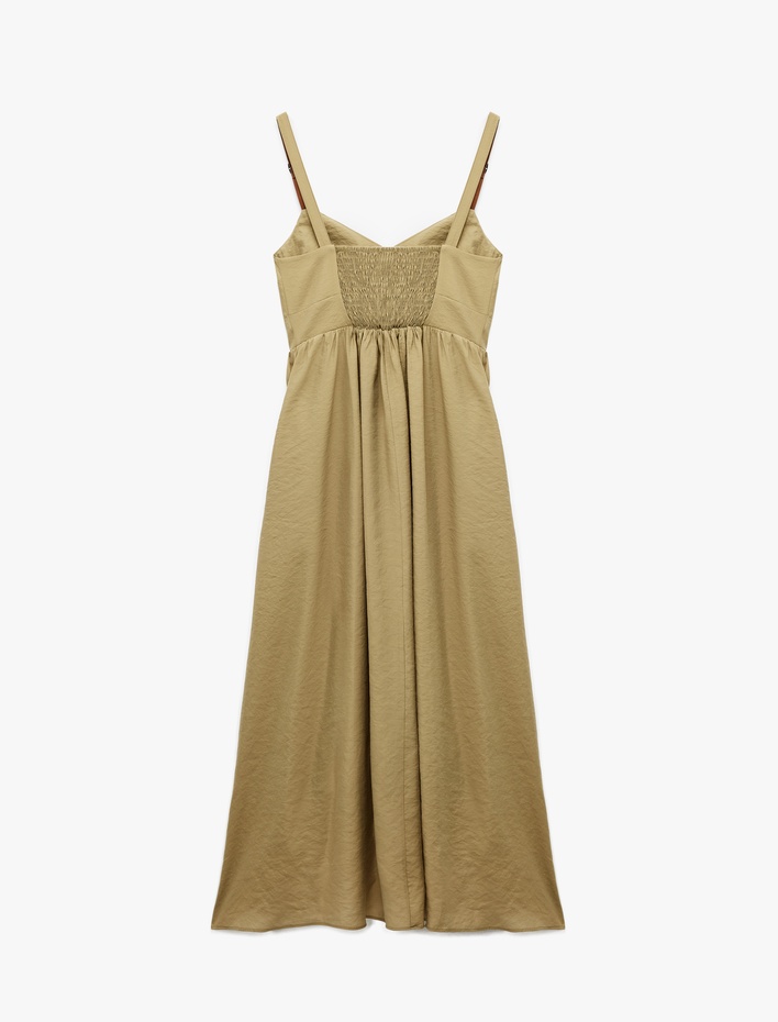  Kolsuz V Yaka A Kesim Modal Askılı Uzun Elbise