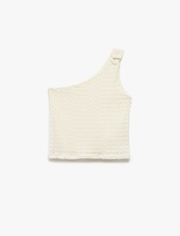 Tek Omuz Toka Detaylı Kolsuz Crop Bluz