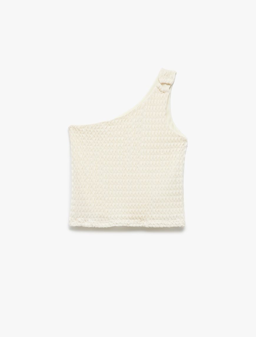  Kız Çocuk Tek Omuz Toka Detaylı Kolsuz Crop Bluz