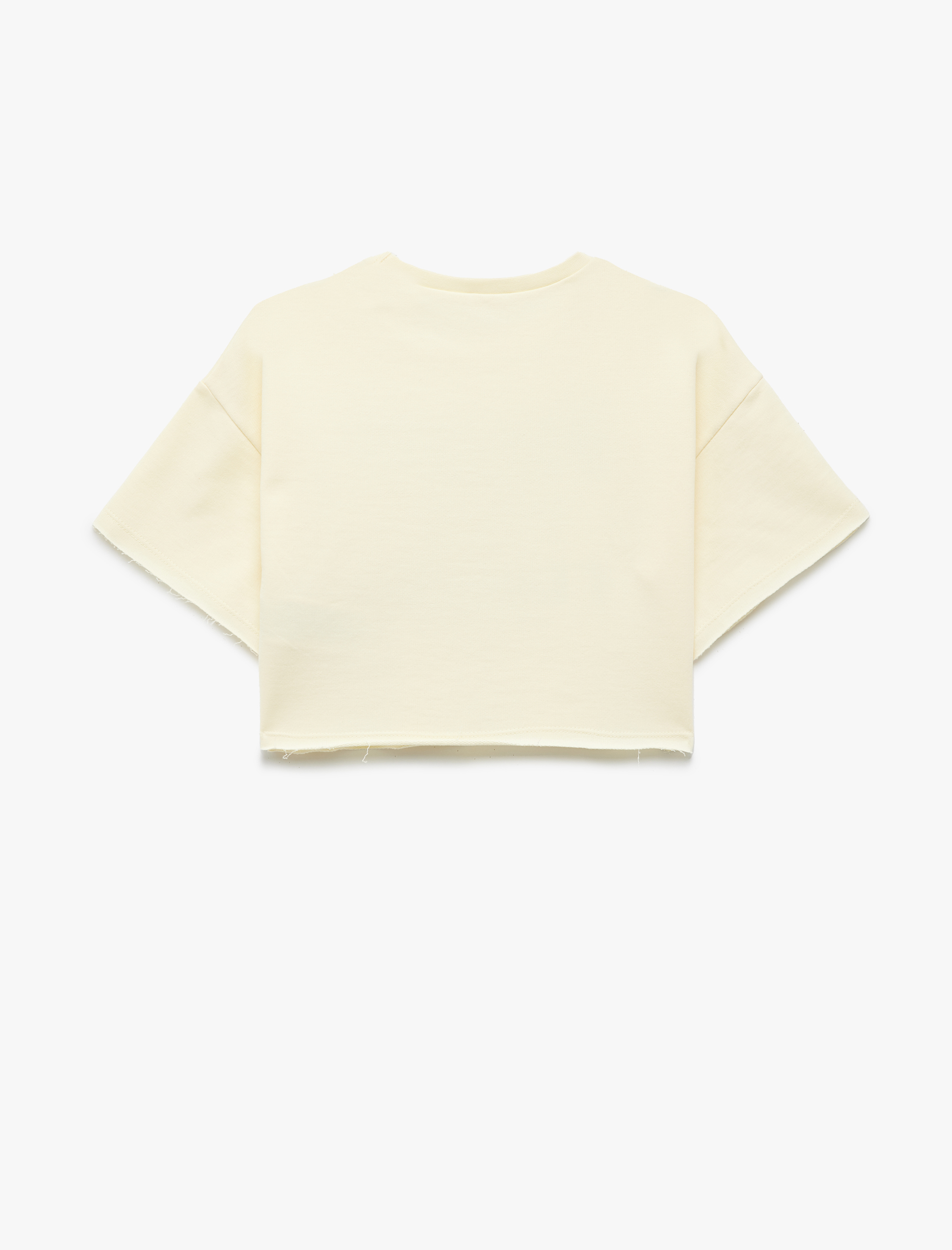  Kız Çocuk Pamuklu Kısa Kollu Bisiklet Yaka Baskılı Crop Tişört