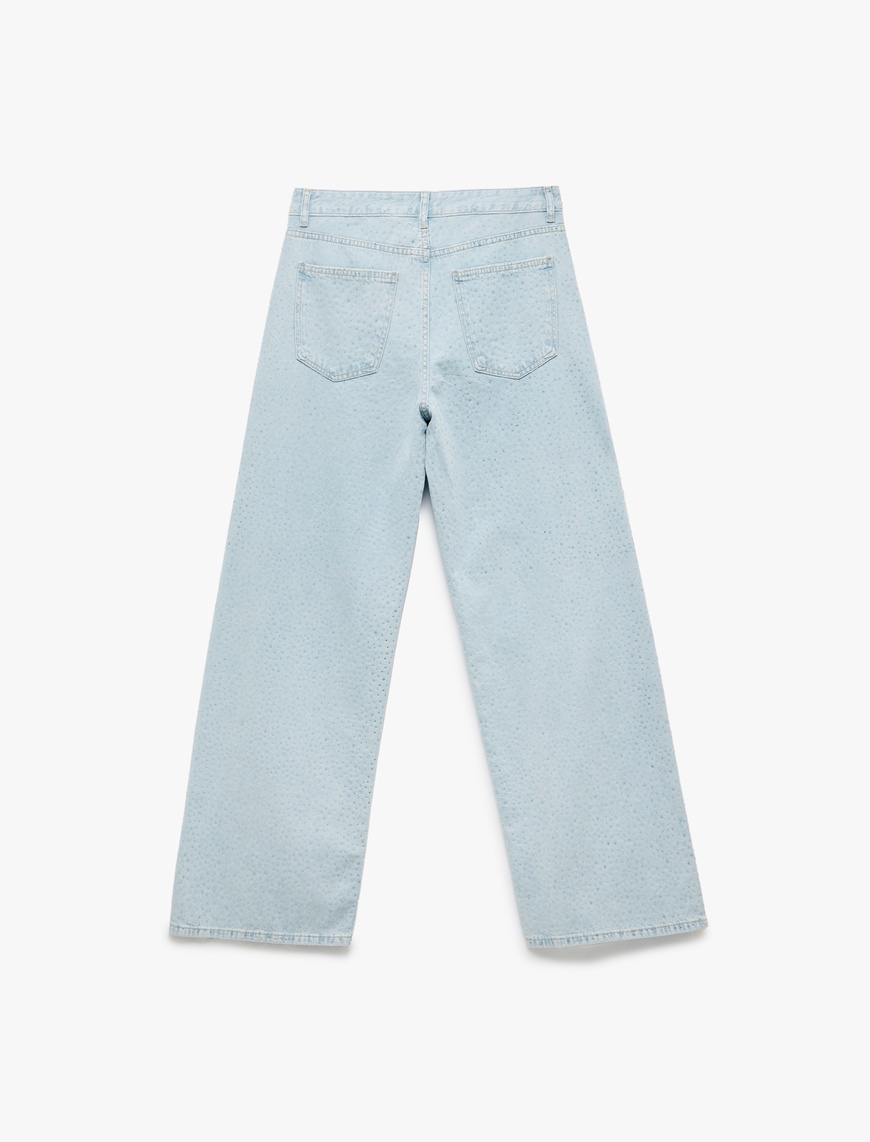   Koton X İnji  - Taş Detaylı Pamuklu Düz Paça Loose Fit Jean Pantolon - Straight Jean