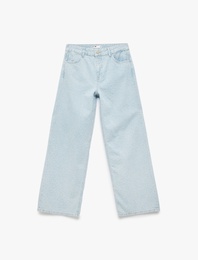 Koton X İnji  - Taş Detaylı Pamuklu Düz Paça Loose Fit Jean Pantolon - Straight Jean