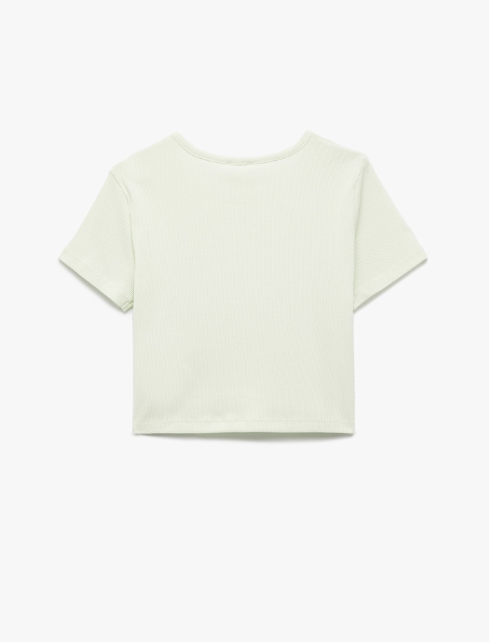 Kız Çocuk Kedi Baskılı Kısa Kollu Bisiklet Yaka Pamuklu Crop Tişört