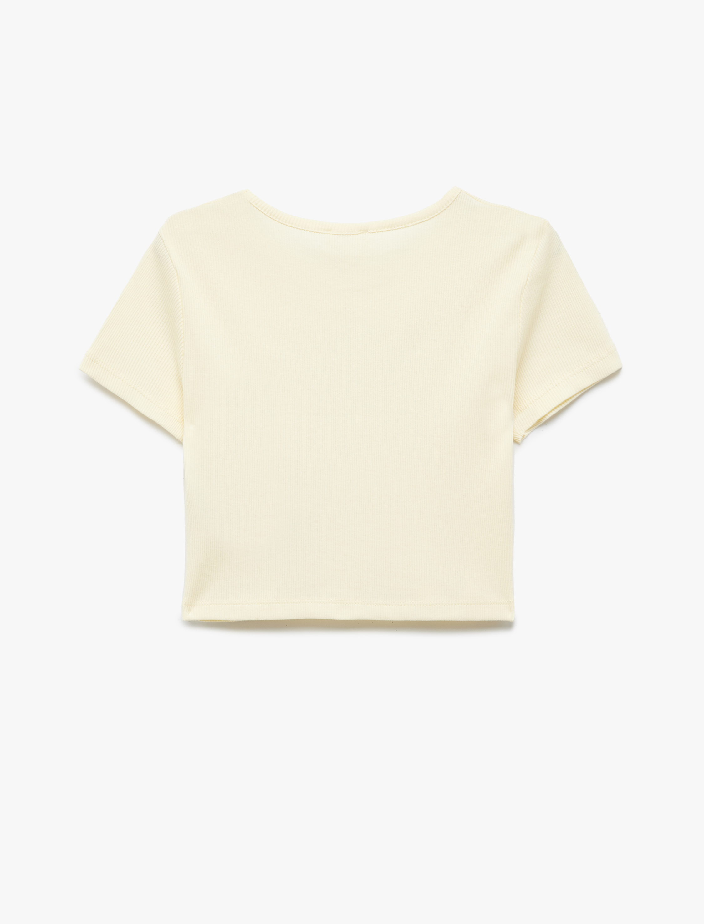  Kız Çocuk Kelebek Baskılı Kısa Kollu Bisiklet Yaka Pamuklu Crop Tişört