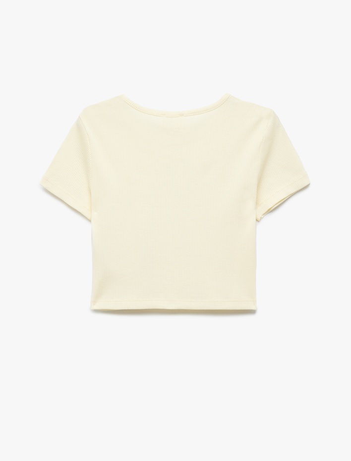 Kız Çocuk Kelebek Baskılı Kısa Kollu Bisiklet Yaka Pamuklu Crop Tişört