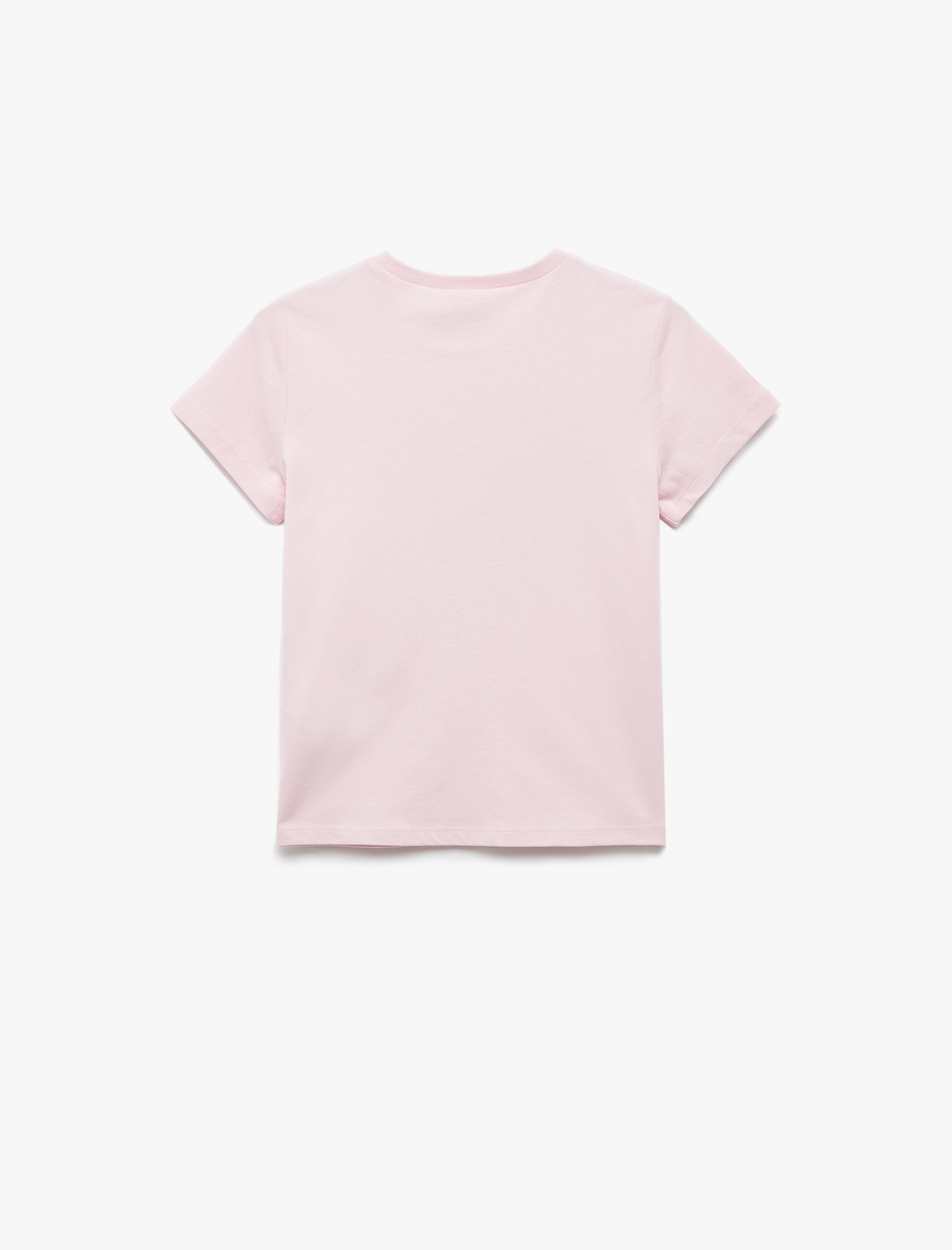  Kız Çocuk Pamuklu Kalp Desenli Pullu Payetli Kısa Kollu Bisiklet Yaka Tişört