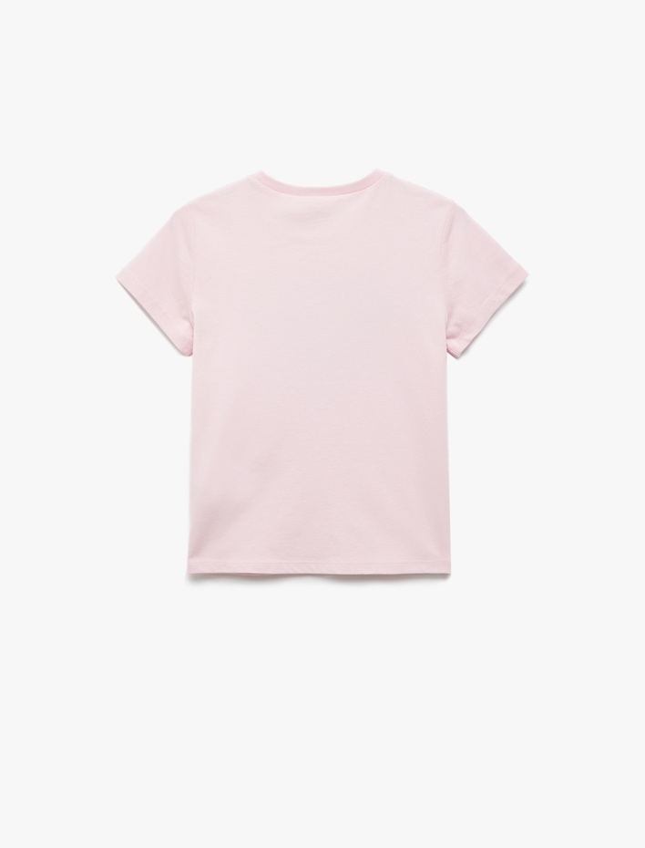 Kız Çocuk Pamuklu Kalp Desenli Pullu Payetli Kısa Kollu Bisiklet Yaka Tişört