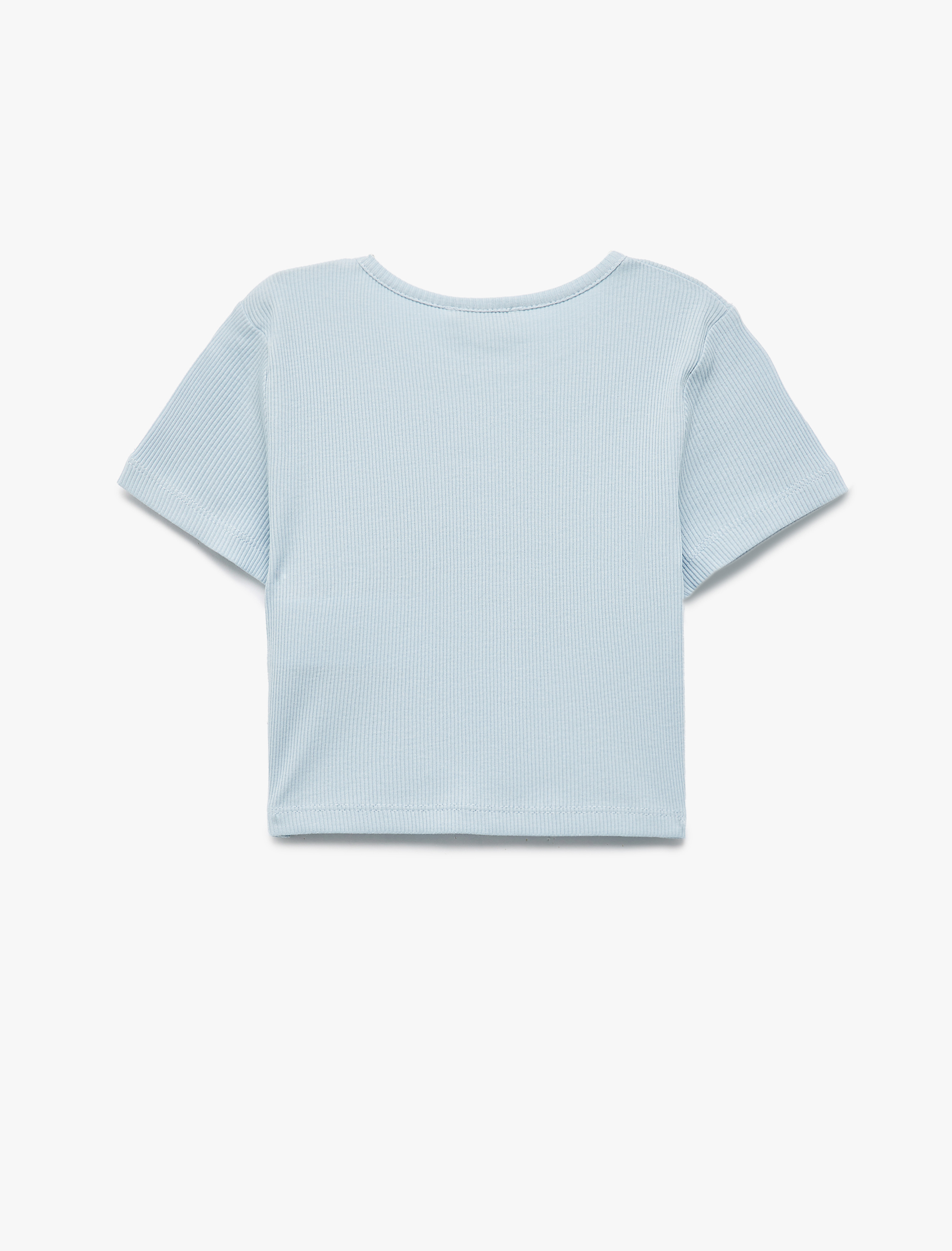  Kız Çocuk Kurdele Baskılı Kısa Kollu Bisiklet Yaka Pamuklu Kaşkorse Crop Tişört