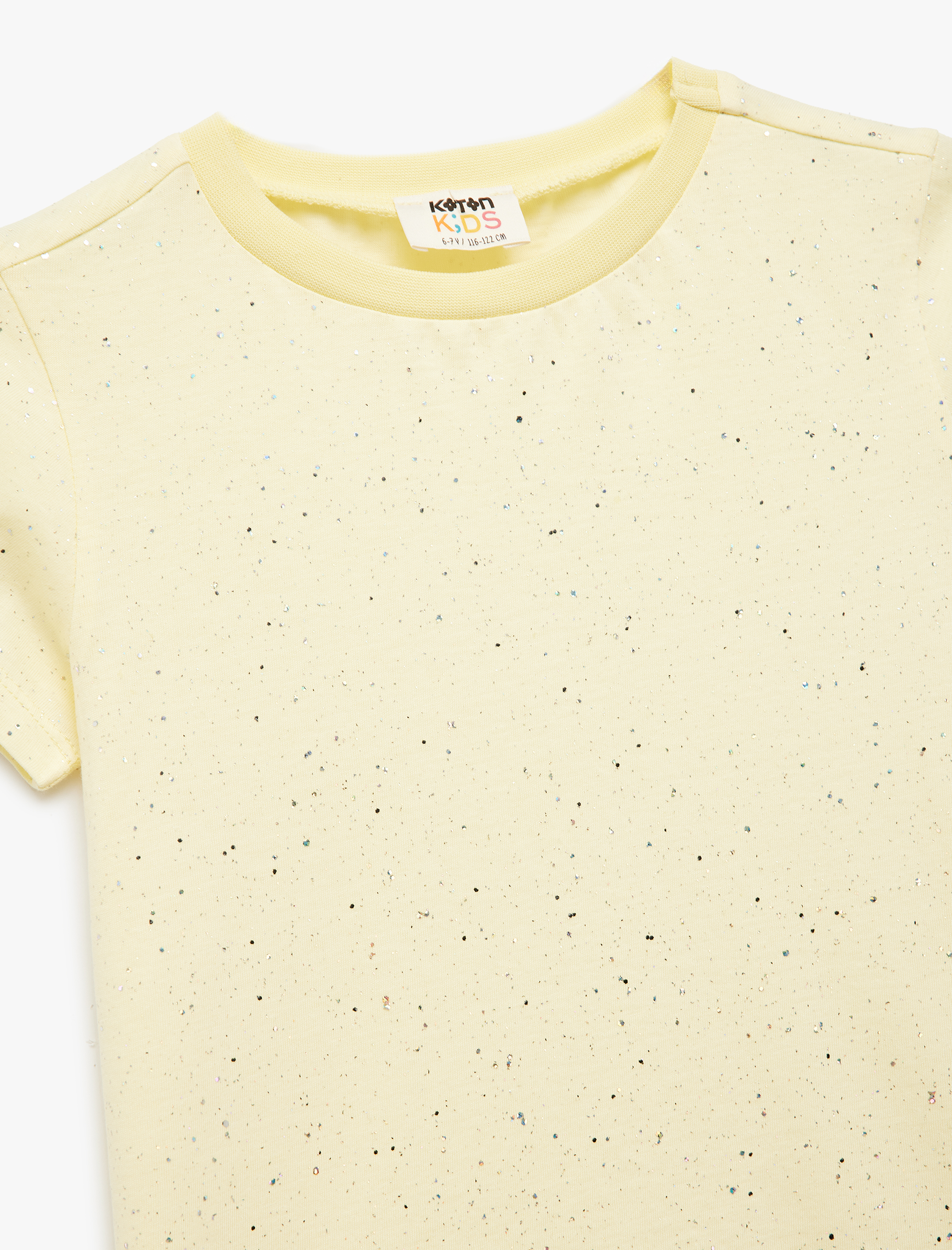  Kız Çocuk Bisiklet Yaka Kısa Kollu Pamuklu Simli Tişört