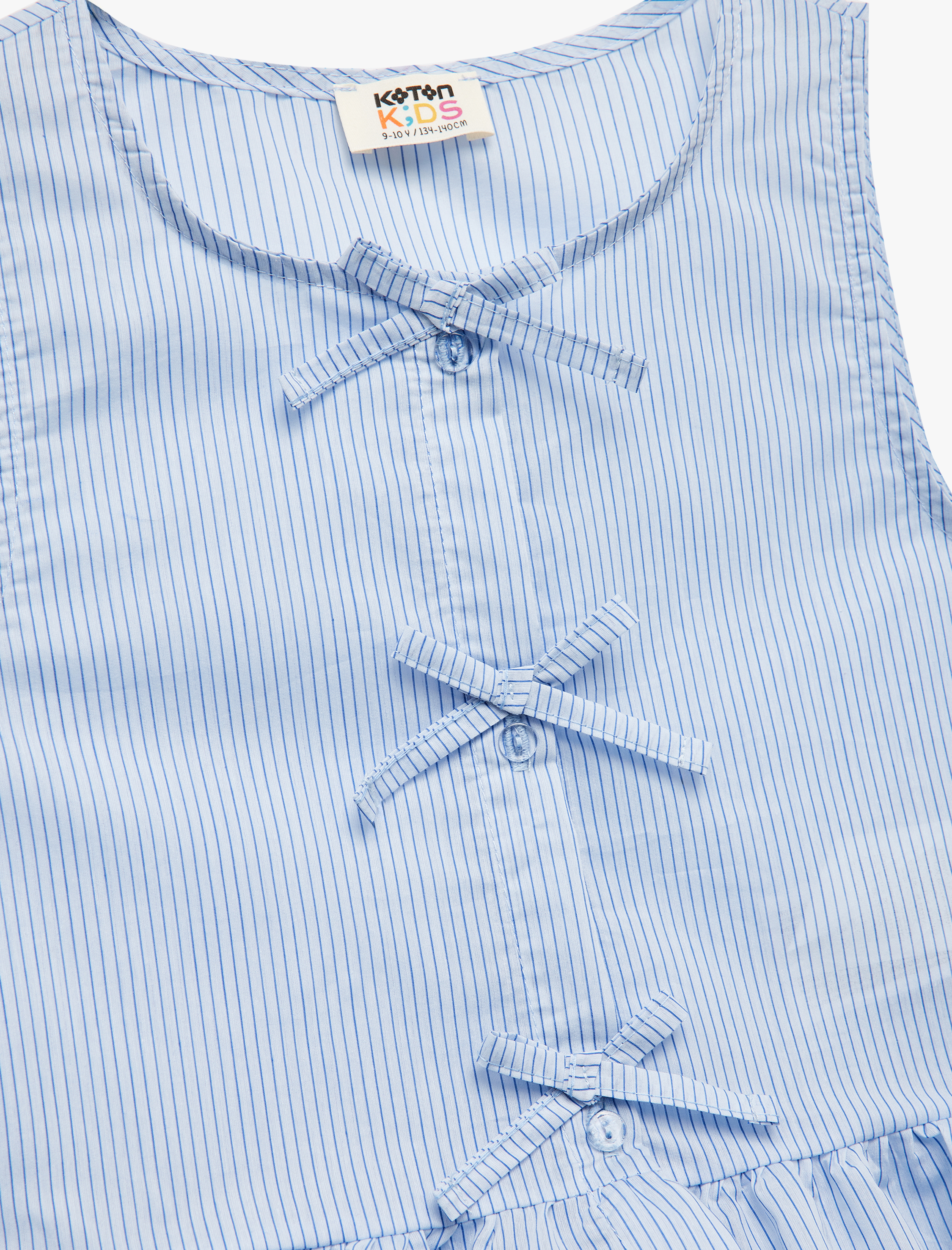  Kız Çocuk Bisiklet Yaka Kolsuz Kurdele Detaylı Pamuklu Çizgili Bluz