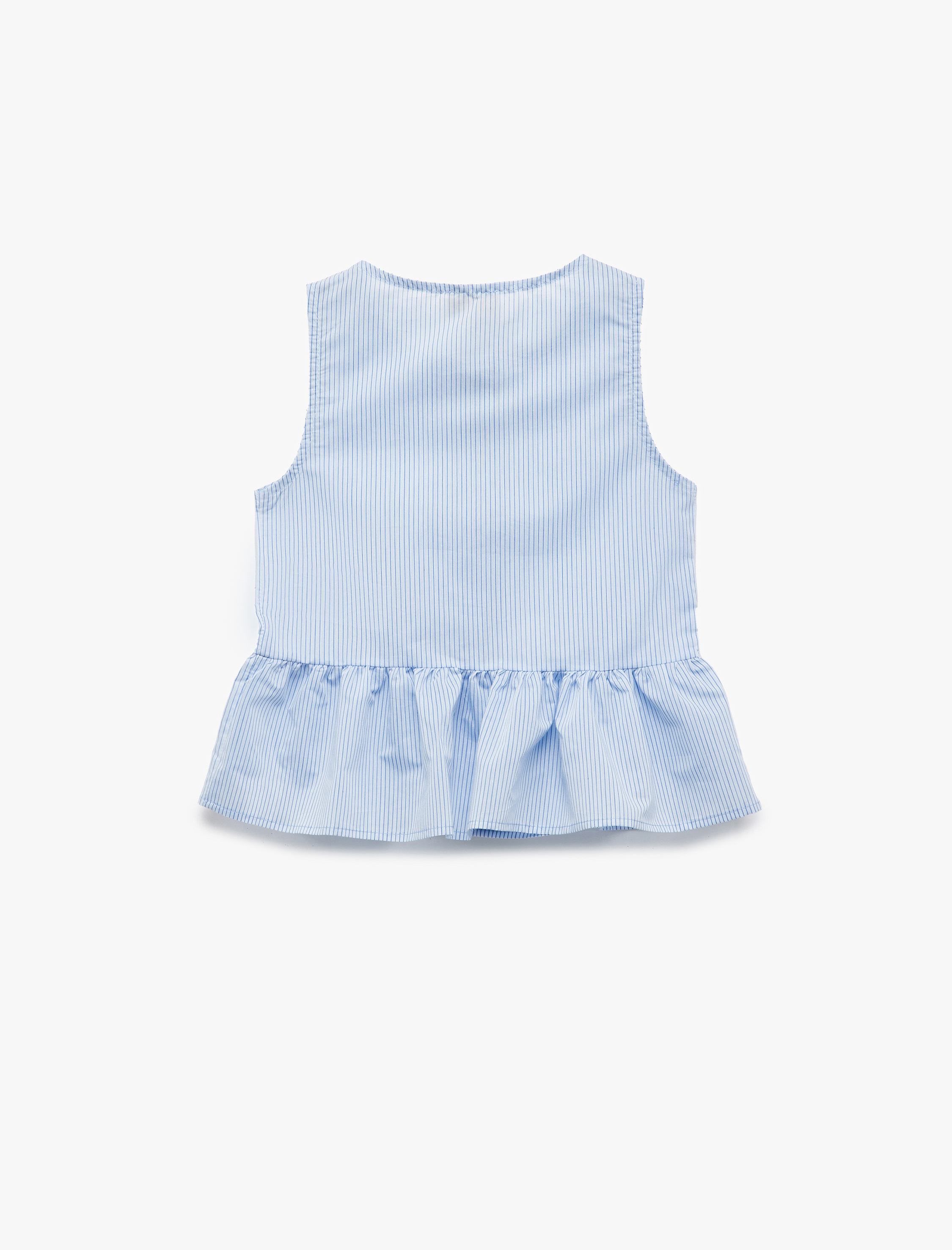  Kız Çocuk Bisiklet Yaka Kolsuz Kurdele Detaylı Pamuklu Çizgili Bluz