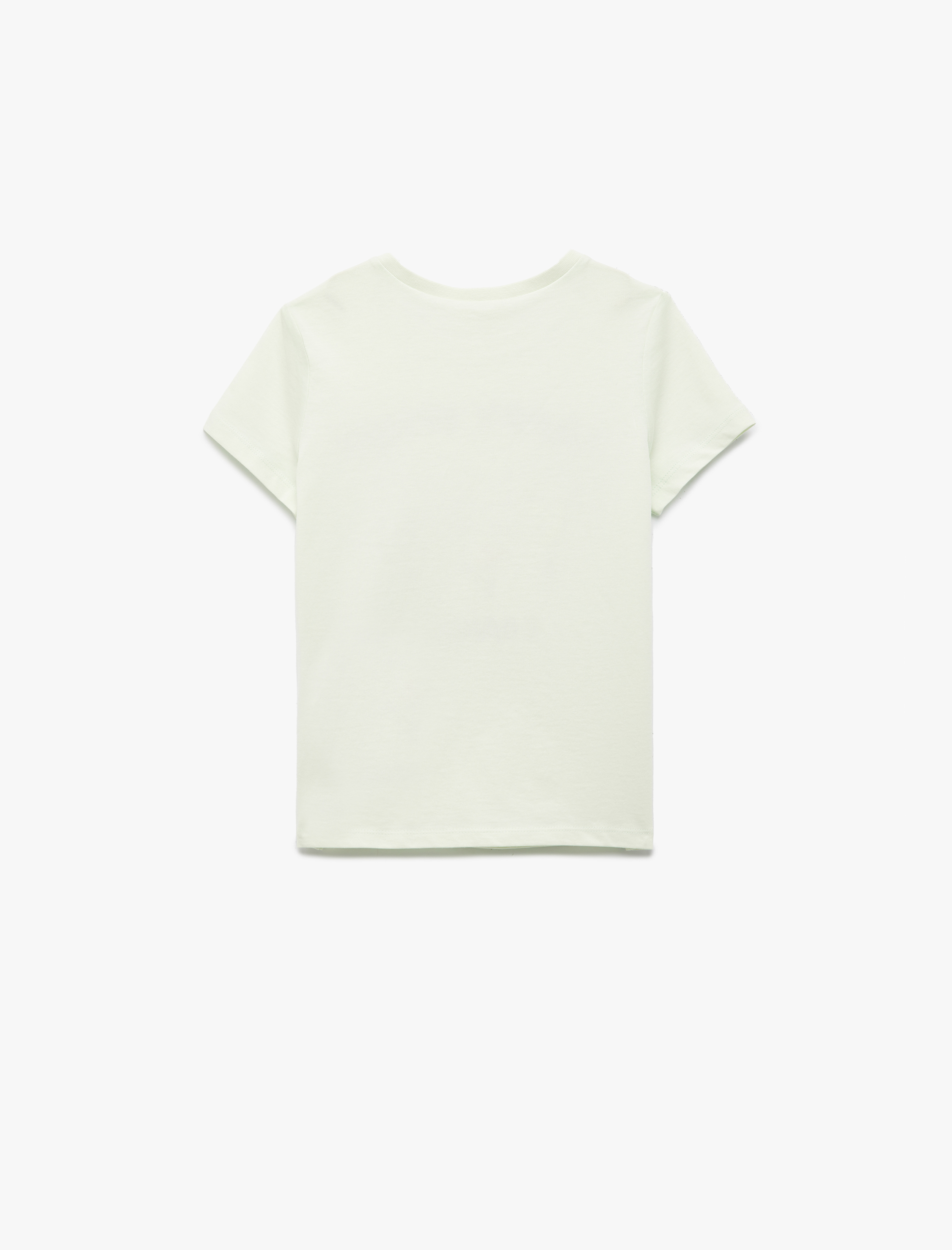  Kız Çocuk Kısa Kollu Bisiklet Yaka Kedi Baskılı Pamuklu Tişört