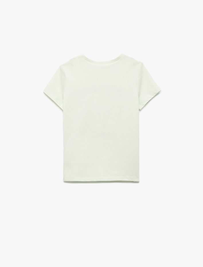 Kız Çocuk Kısa Kollu Bisiklet Yaka Kedi Baskılı Pamuklu Tişört