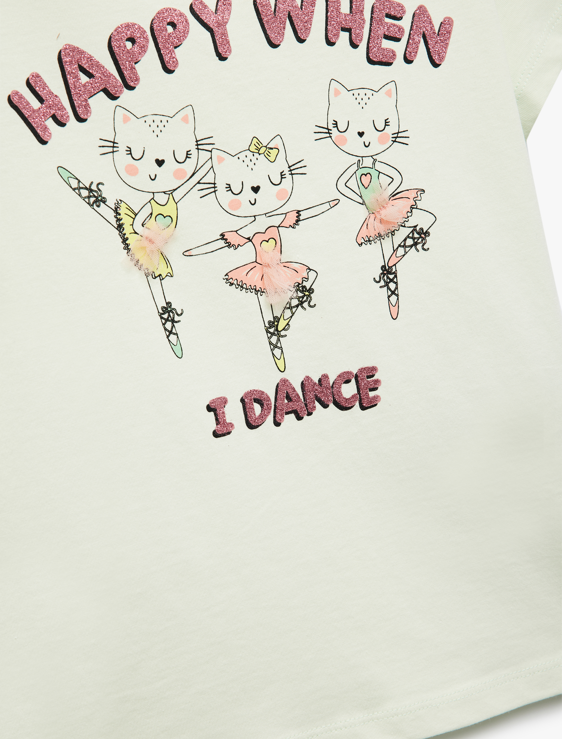  Kız Çocuk Kısa Kollu Bisiklet Yaka Kedi Baskılı Pamuklu Tişört