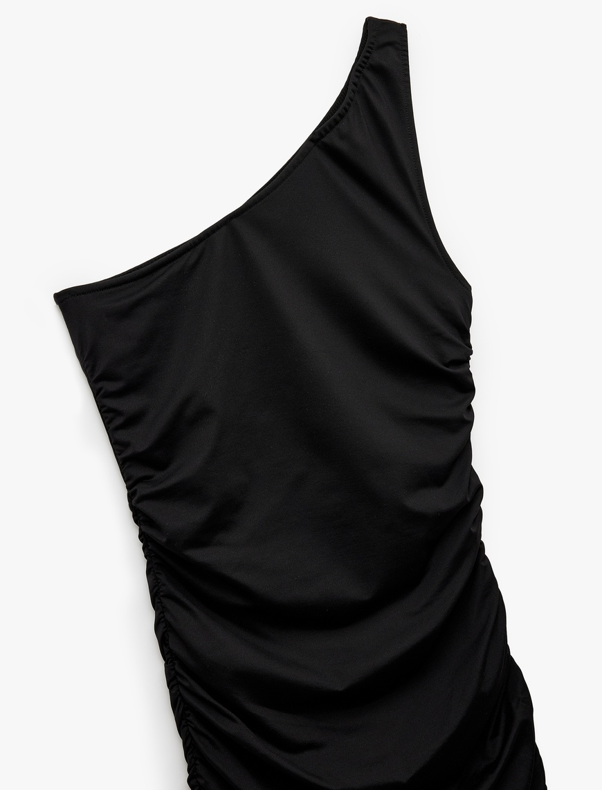   Drapeli Slim Fit Asimetrik Tek Omuz Elbise