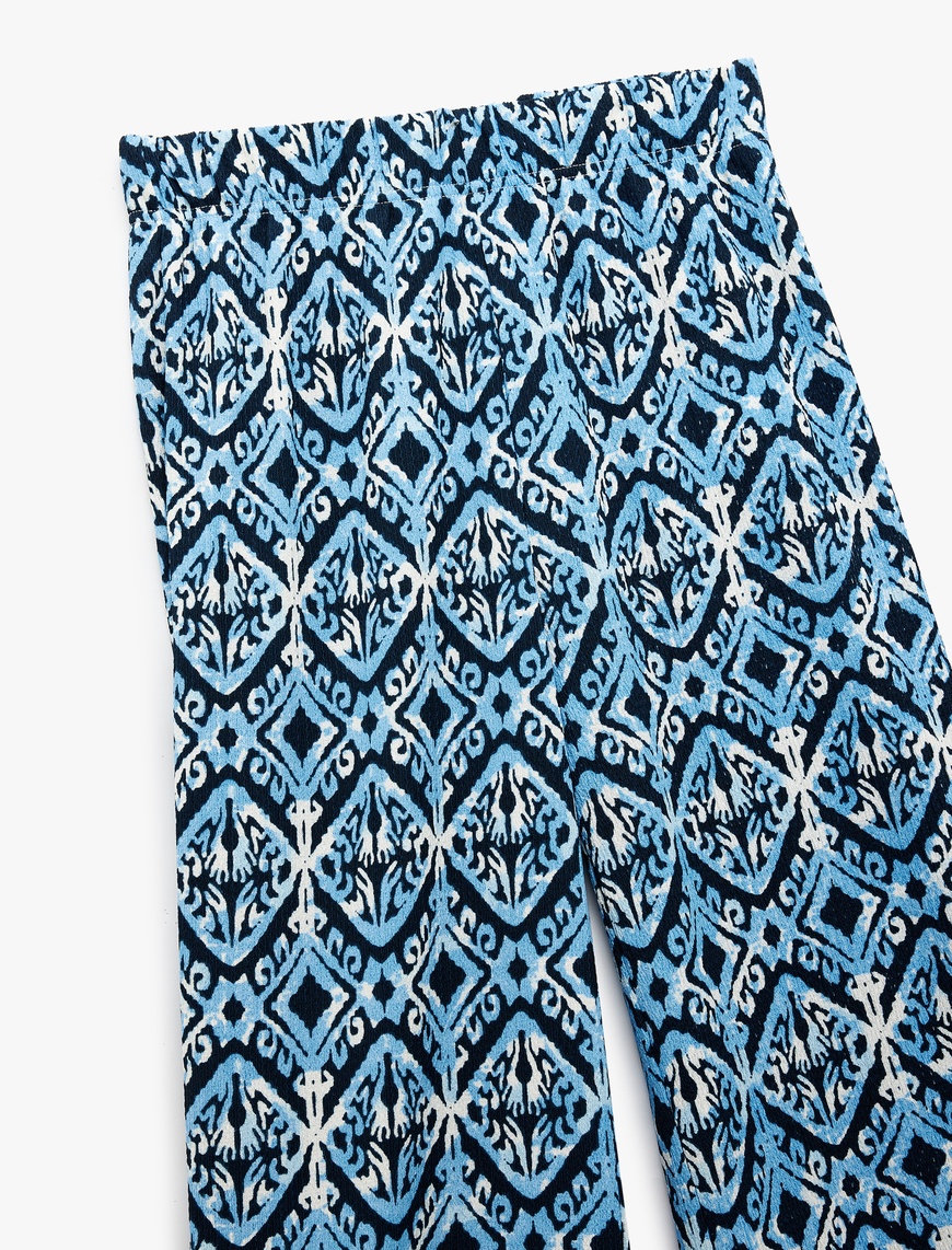   Yüksek Bel Bürümcük Baskılı Geniş Paça Pantolon Bürümcük