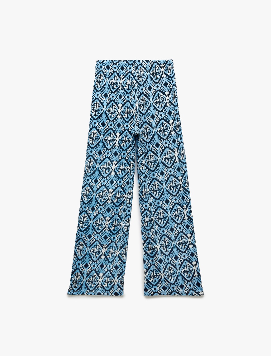   Yüksek Bel Bürümcük Baskılı Geniş Paça Pantolon Bürümcük