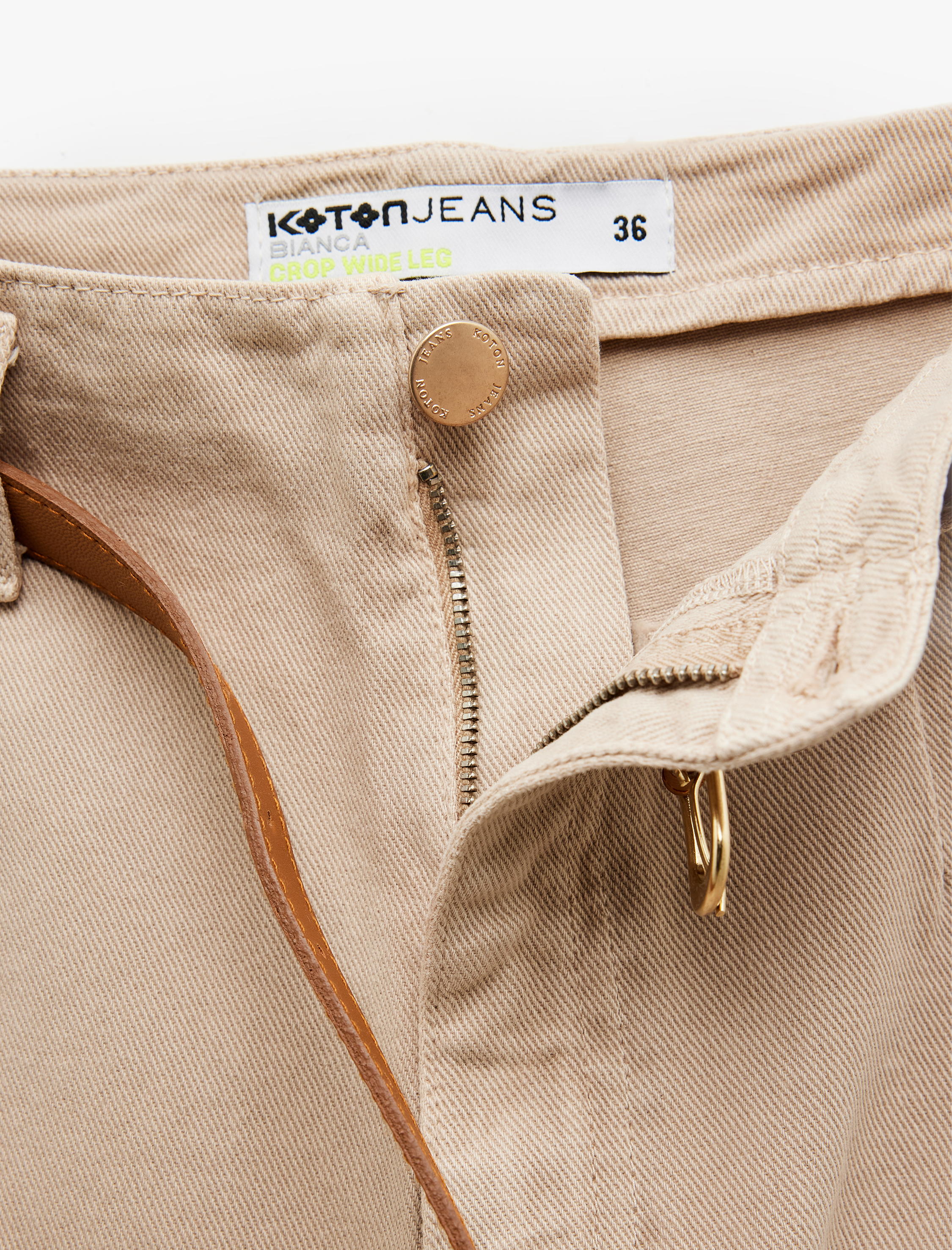   Düğmeli Kesik Geniş Paça Kemerli Pantolon - Wide Leg Jeans